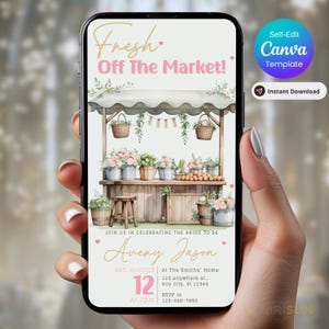 Farmers Market Bridal Shower Invitation: Rustic Floral, Editable Template (Digital Download)