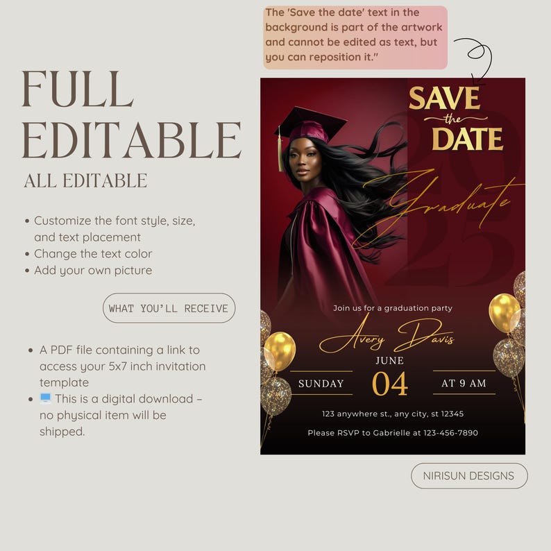 Announce your milestone in style with this Elegant Green and Gold Graduation Invitation featuring a customizable photo space! Perfect for Class of 2025 graduates, this digital Save the Date template combines sophistication with personal flair. Whether you're celebrating a high school or college graduation, Green gold graduation invite, Graduation save the date, Class of 2025 invitation, Digital grad invite template, Editable Canva design, Elegant graduate invite, High school grad party