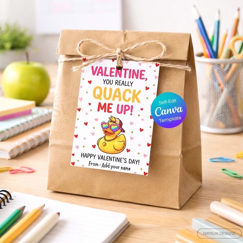 Rubber Duck Valentine's Day Gift Tags, Kids Classroom Favor, Funny Pun ...