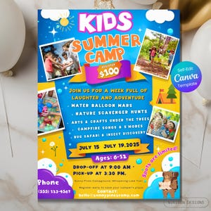 Editable Kids Summer Camp Flyer Template, Kids Summer Activities Club Flyer, Summer Poster, Summer Event Flyer, Summer Camp Poster Printable