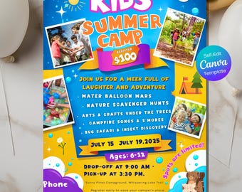 Editable Kids Summer Camp Flyer Template, Kids Summer Activities Club Flyer, Summer Poster, Summer Event Flyer, Summer Camp Poster Printable