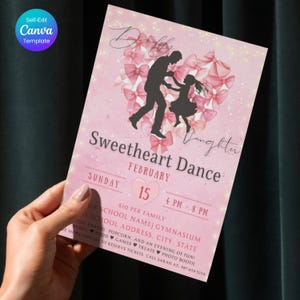 Modèle d'invitation de danse papa fille chérie Saint Valentin, événement de danse père fille, toile modifiable imprimable téléchargement immédiat