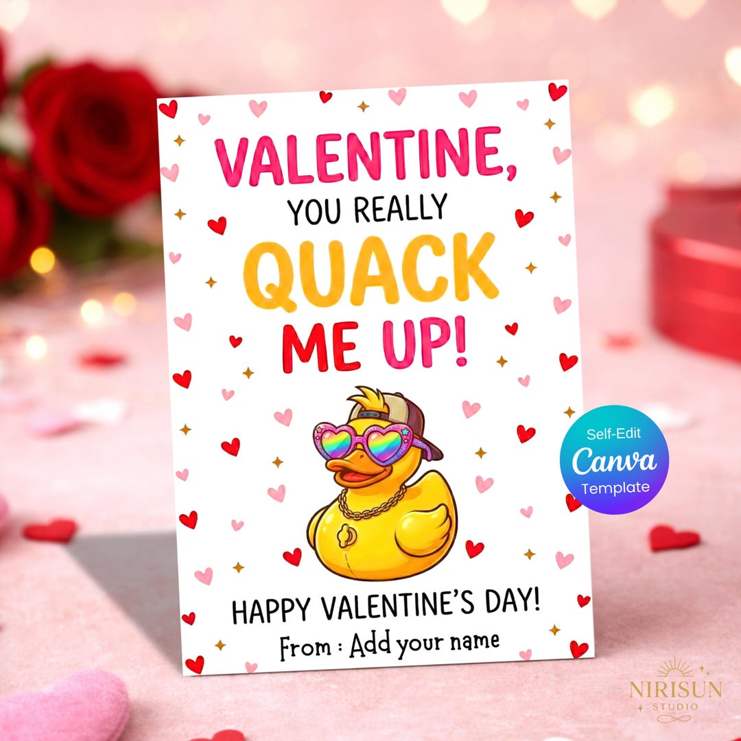 Rubber Duck Valentine's Day Gift Tags, Kids Classroom Favor, Funny Pun ...
