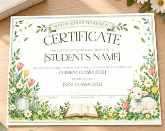Sunday School Promotion Certificate Editable Template, Christian Church Certificate for Kids, Student Award A4 US Letter, Christian Award