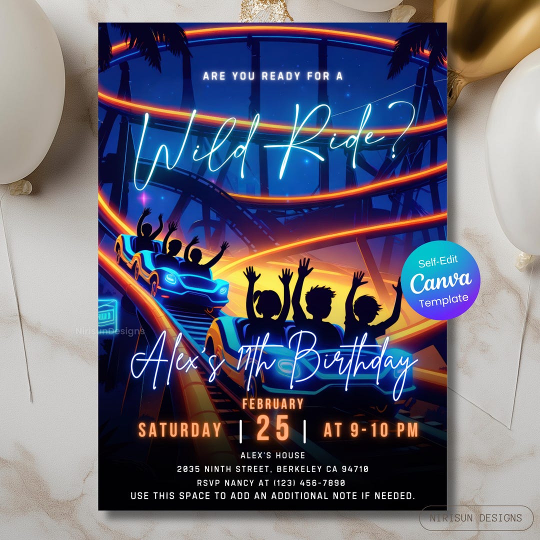 Roller Coaster Birthday Invitation, Wild Ride Party Invitation ...
