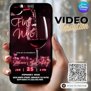 Invitación de cumpleaños "Fine Like Wine", invitación para fiesta "Añejada a la perfección", temática de vino para cumpleaños de 40, 50 y 60 años, invitación de video editable, para adultos.