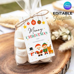 Weihnachtsgeschenkanhänger: Klassenzimmer-Leckerli-Etiketten, bearbeitbare Vorlage, Schneemann-Renelfen-Tags, DIY-Weihnachtsgeschenketikett druckbare Feiertagsetiketten
