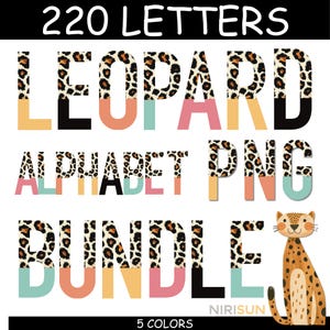 Half Leopard Alphabet Digital Letters PNG in 5 Colors Alphabet Digital numbers 0-9 selected symbols, Alphabet PNG Bundle Sublimation Cheetah