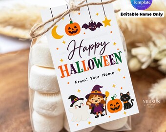 Halloween Gift Tag Template, Editable Name Tag, Happy Halloween Treat Tag, Printable Favor Tag, Kids Halloween Gift, Classroom Treat Tag