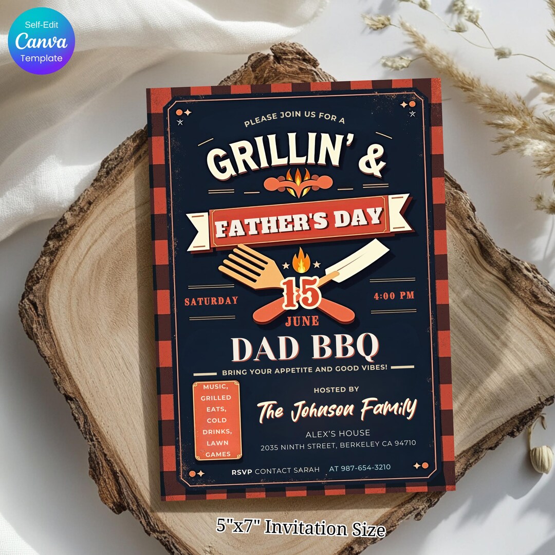 Editable Father’s Day BBQ Invitation Template, Grill Out Party Evite ...