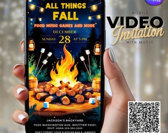 Fall Party Invitation: Fall Festival Harvest Party, Editable Template, Digital Video Invite with Music, Autumn Campfire, Instant Download
