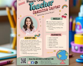 Meet the Teacher Template – Editable Canva Back to School Flyer, Printable Welcome Parent Letter, Digital Download Classroom Introduction