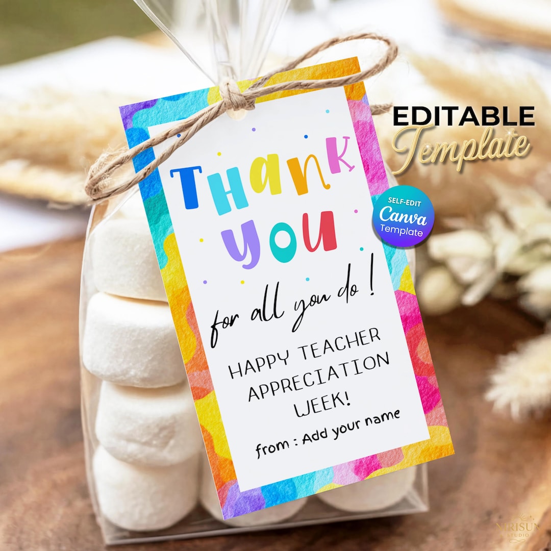 Printable Teacher Appreciation Gift Tag, Thank You for All You Do Tag ...
