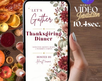 Thanksgiving Dinner Invitation, Editable Mobile Invite, Fall Dinner Party Invitation, Friendsgiving Digital Invite, Elegant Holiday Dinner