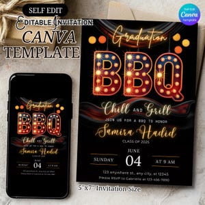 Graduation BBQ Party Invitation, Chill and Grill Backyard Celebration Invite, Editable Graduation cookout Party, Highschool grad party eVite