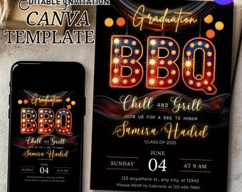 Graduation BBQ Party Invitation, Chill and Grill Backyard Celebration Invite, Editable Graduation cookout Party, Highschool grad party eVite