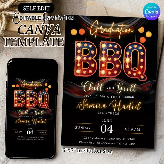 Graduation BBQ Party Invitation, Chill and Grill Backyard Celebration Invite, Editable Graduation cookout Party, Highschool grad party eVite