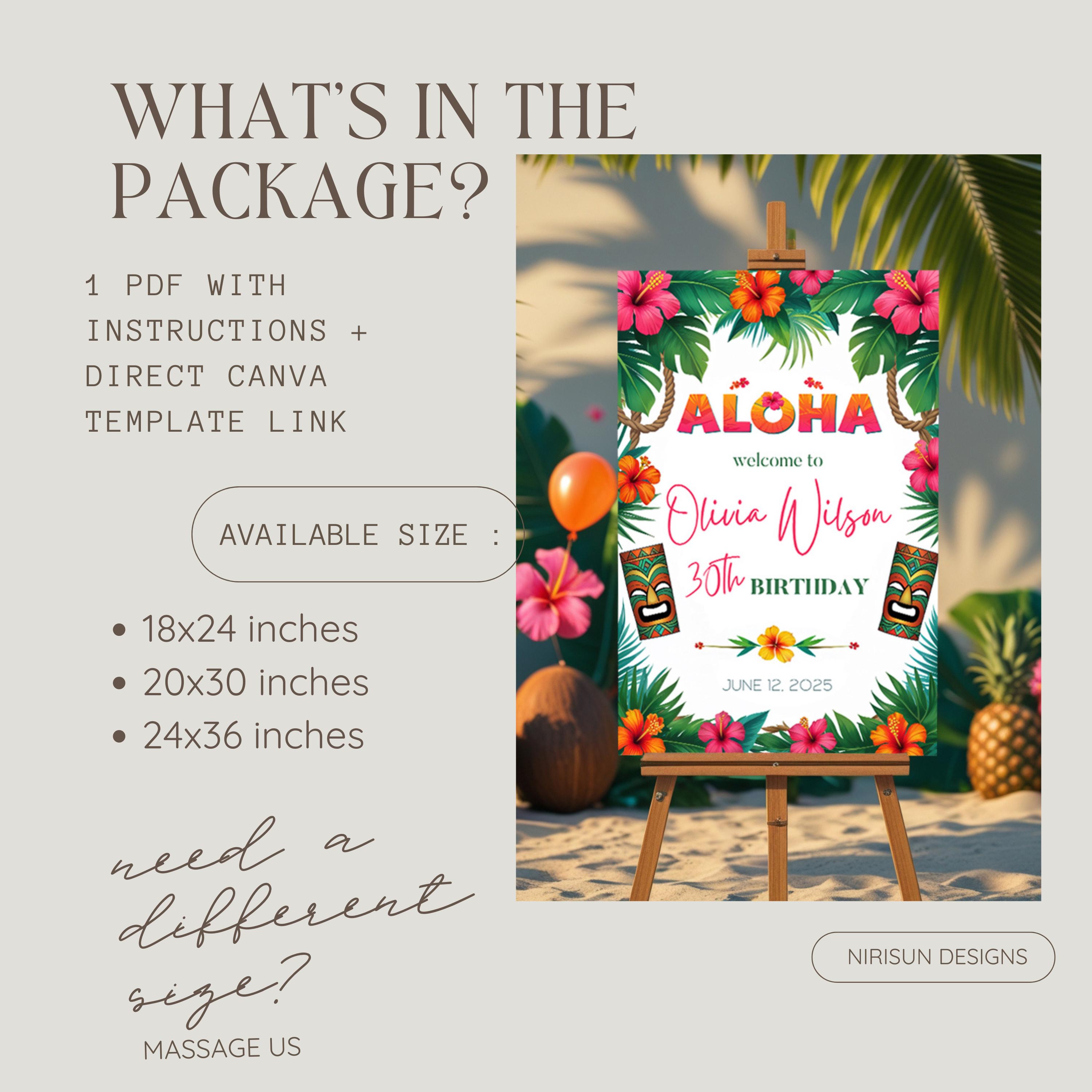 Editable Aloha Welcome Sign Template – Luau Party, Hawaiian Wedding ...