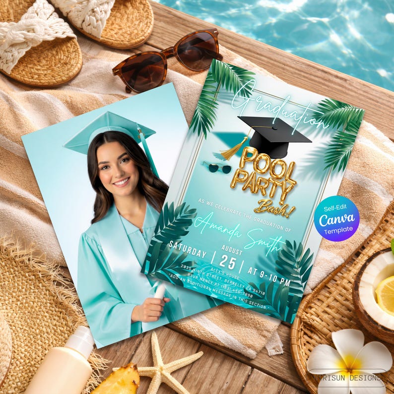 Graduation Pool Party Invitation, Editable Graduation Pool Party ...
