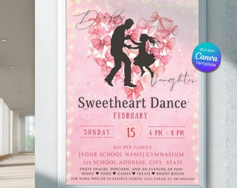 Sweetheart Dance Invitation, Daddy Daughter Dance Flyer, School Valentine Dance Poster, PTA School Event, Editable Canva Template Printable