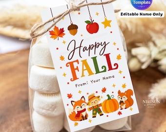 Happy Fall Gift Tag Template, Editable Name Autumn Treat Tag, Printable Fall Favor Tag, Teacher Staff Appreciation Gift, Fall Appreciation