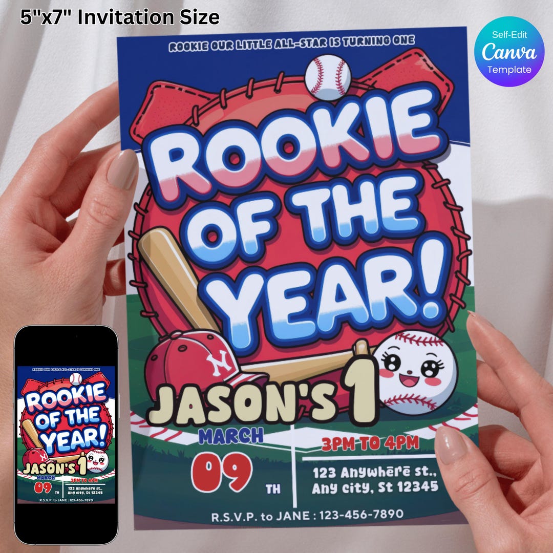 Rookie of the Year Birthday Invitation, Baseball First Birthday Invite ...