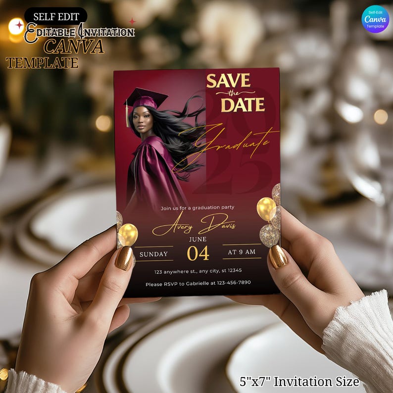Announce your milestone in style with this Elegant Green and Gold Graduation Invitation featuring a customizable photo space! Perfect for Class of 2025 graduates, this digital Save the Date template combines sophistication with personal flair. Whether you're celebrating a high school or college graduation, Green gold graduation invite, Graduation save the date, Class of 2025 invitation, Digital grad invite template, Editable Canva design, Elegant graduate invite, High school grad party