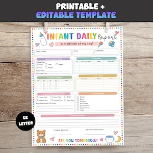 Editable Infant Daily Report, Daycare Baby Daily Sheet, Printable Feeding Diaper Nap Log, Childcare Template, Baby Daily Log, Infant Daycare