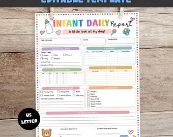 Editable Infant Daily Report, Daycare Baby Daily Sheet, Printable Feeding Diaper Nap Log, Childcare Template, Baby Daily Log, Infant Daycare