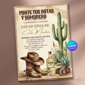 Invitación Mexican Cowboy Birthday Invite, Sombrero y Botas Charro Party, Ranch Fiesta Invitación Español, Western Vaquero Birthday Invite