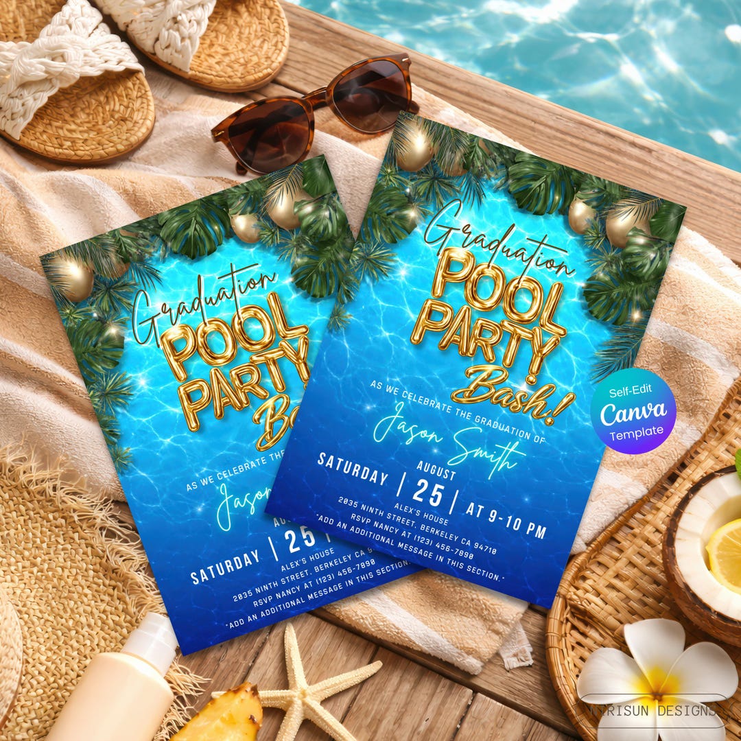 Graduation Pool Party Invitation, Graduation Pool Party Bash ...