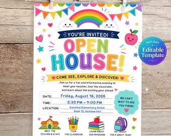 Editable Open House Invitation, Back to School Flyer, Meet the Teacher Night School Event Template, School Event Printable, Digital Download
