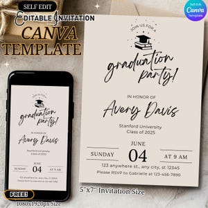 Graduation Party Invitation, Graduation Invitation, College Graduation, Grad party Invite, Editable Canva Template, University Graduation