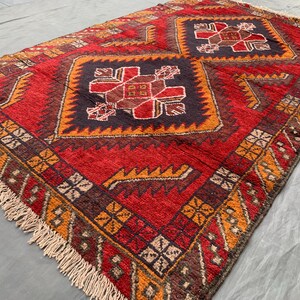 Vintage Afghan Rug 4x6: Turkmen Baluchi Wool, Hand-Knotted Oriental Carpet