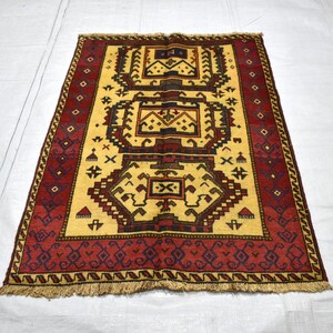 Handmade Afghan Wool Rug: Vintage Tribal Area Rug (2&#39;10 x 3&#39;11)