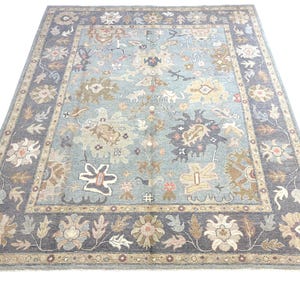 Handmade Turkish Oushak Rug: 8x10 Wool Floral Area Carpet
