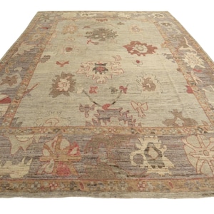 Vintage Oushak Rug 10x14, Large Area Rug 10x14 Beige, Muted Oversize Turkish Rug, Neutral Handmade Wool Carpet, Living Room Bedroom Decor