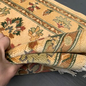 Vintage Cream Afghan Rug: Hand-Knotted Wool, Bohemian Floral Decor (2.8x3.11 Ft)