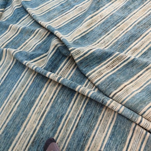 Vintage Turkish Wool Rug 8x10: Beige Gray Striped Bohemian Area Rug