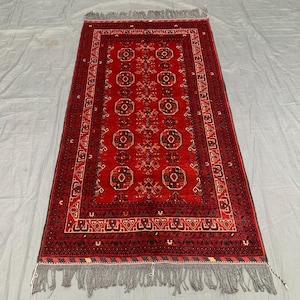 Handmade Afghan Wool Runner: 3x6 Waziri Tribal Rug, 1970s Vintage