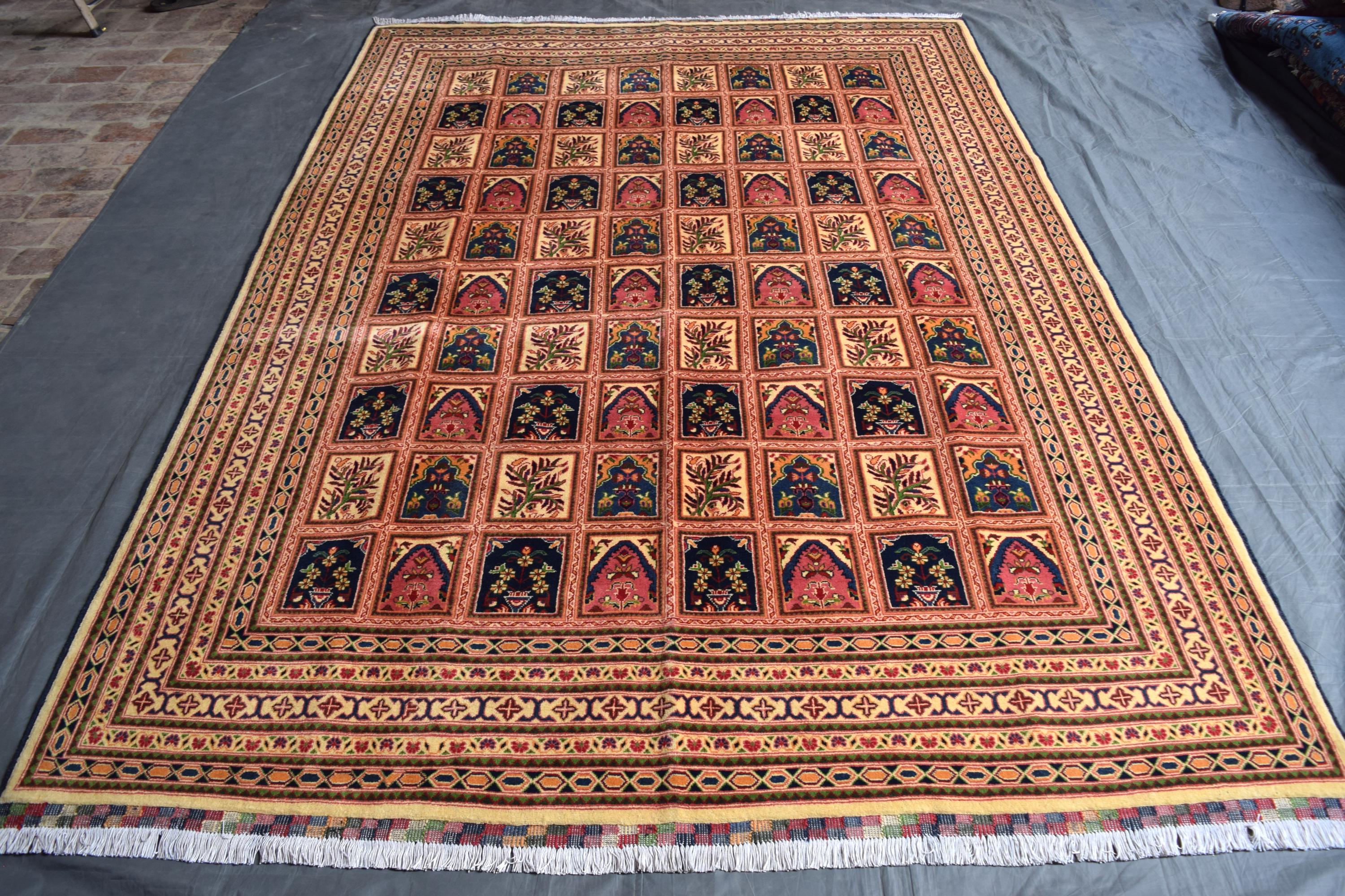 Ayna; Brightly Colored Wool Rug, Afghan Oriental Bakhtyari Rug 6'9x9'7 Ft, Turkmen Warm Woven Area Rug, Geometric Living Room or Bedroom Rug