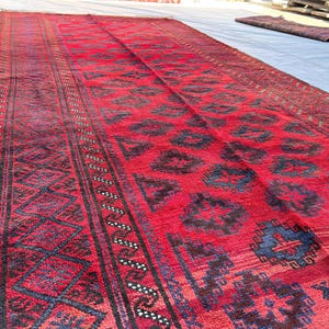 Tappeto passatoia per corridoio 4,9x10,10 piedi, tappeto afghano Kalisai in lana annodato a mano, tappeto tribale geometrico rosso, tappeto unico per arredamento casa in stile boho vintage anni '70