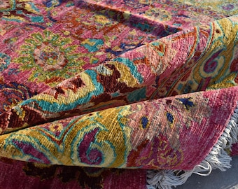 Hand-Knotted Pink Turkish Rug 6x9 - Oushak Boho Wool Area Rug - Vintage Oriental Bedroom & Living Room Carpet - Light Pink Decorative Rug