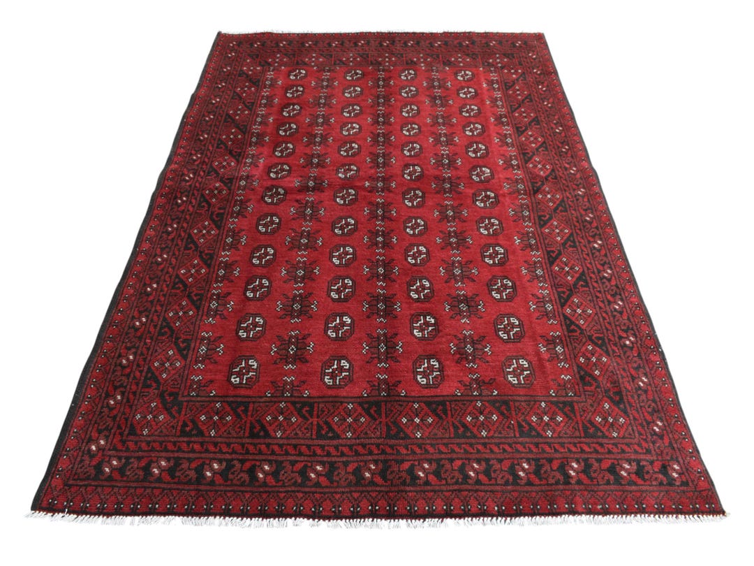Hand Knotted Afghan Bokhara Red Wool Rug – Vintage Oriental Carpet - Etsy