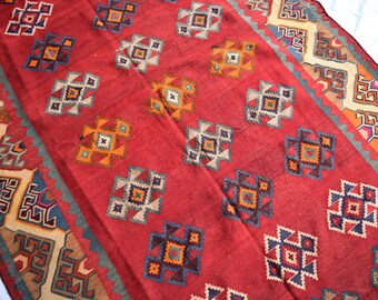 Antique Kilim Rug - Vintage Handwoven Carpet - Unique Home Decor - Bohemian Style