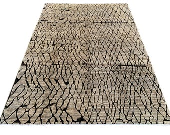 Geometric Afghan Gabbeh Rug: Hand-Knotted Wool, Gray & Black, 6x9