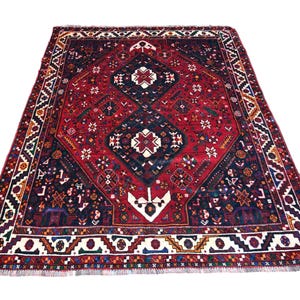 1960s Antique Afghan Caucasian Rug 4&#39;10x6&#39;3 Ft - Handmade Wool Vintage Carpet - Oriental Traditional Home Decor - Rare Collectible Rug