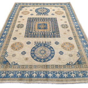 10x14 Handmade Afghan Wool Area Rug, Neutral Beige Tribal Oriental Carpet, Large Vintage Turkish Style Oversized Modern Hand Tufted Rug