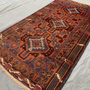 4x6 Afghan Baluchi Rug: Antique Wool Oriental Rug, Faded Geometric Decor
