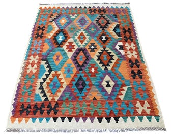 Handgewebter afghanischer Kelim Teppich, 150x200 cm, Wollteppich